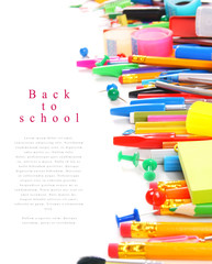 School tools and accessories on a white background.