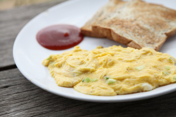 omelette on wood background