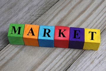 word market on wooden colorful cubes