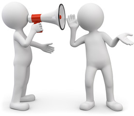 3d M&auml;nnchen mit Megaphone Erkl&auml;rung