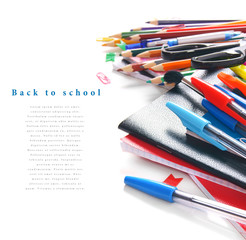 Fototapeta premium School tools and accessories on a white background.
