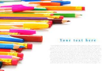 School tools and accessories on a white background.