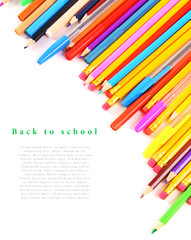 School tools and accessories on a white background.