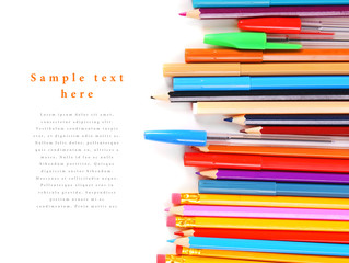 School tools and accessories on a white background.