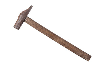old rusty hammer isolated on the white