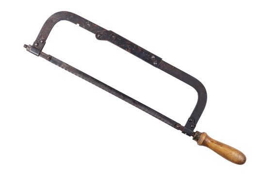 old rusty hacksaw isolated on the white