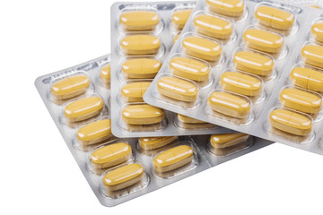 Packs of pills close up