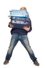 Naklejka premium Funny man with luggage on white