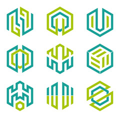 Abstract hexagon shaped vector design elements