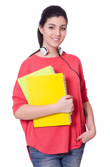 Young female student isolated on the white