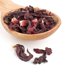 dried Hibiscus tea isolated on white