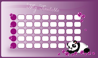 School timetable with panda and flowers