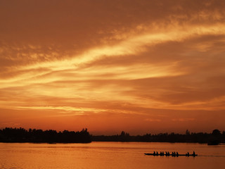 Sihouette boat view in sunset moment