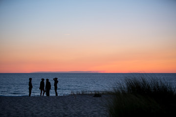 Fototapeta premium friends at beach in sunset