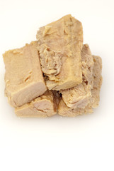 Group of pieces of tuna in olive oil