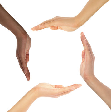 Conceptual symbol of multiracial human hands making a circle