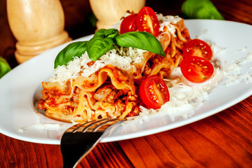 Italian lasagne with tomato