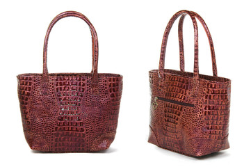 two views of brown women bag  on white background