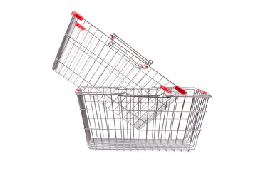 Shopping supermarket trolley isolated on the white