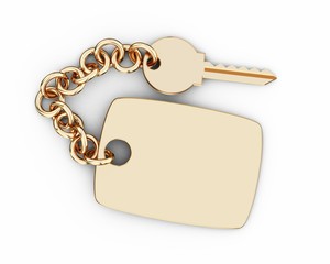 Golden key with keychain