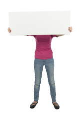 Woman holding an advertisement board