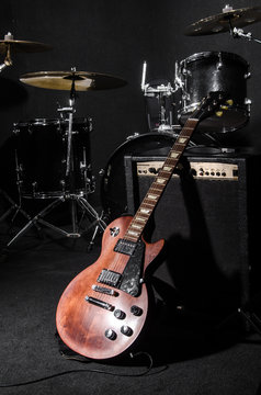 Set of musical instruments during concert