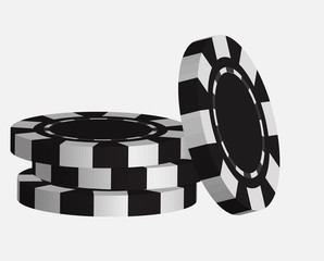 black casino tokens, isolated on white background