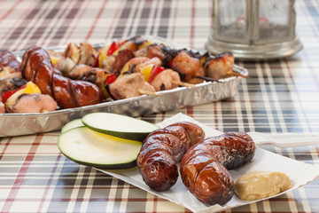 Grilling sausages and  shashlik.