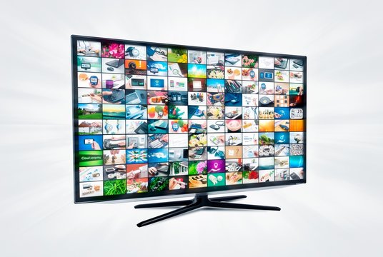 Widescreen high definition TV screen with video gallery. Televis