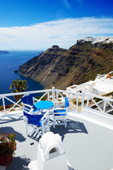 Fototapeta premium The sea view terrace at luxury hotel, Santorini island, Greece