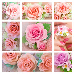 Beautiful roses, Romantic style: Collage of a polymer clay jewel