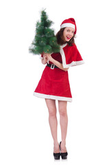 Snow girl santa in christmas concept isolated on white