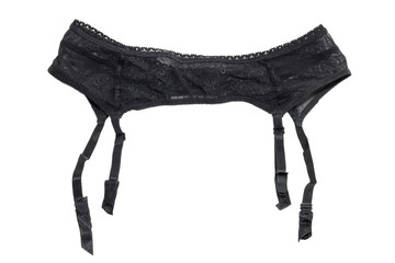 Closeup of sexy black lace garter belt, isolated