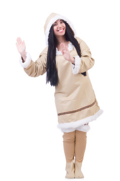 Woman eskimo isolated on white