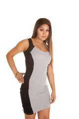 Fototapeta premium woman in gray and black strip dress