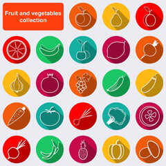 Fruits and vegetables flat vector icons