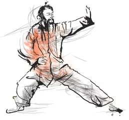 Tableaux ronds sur plexiglas Arts martiaux Taiji (Tai Chi). An full sized hand drawn illustration