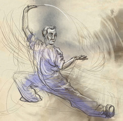 Obraz na płótnie Canvas Taiji (Tai Chi). An full sized hand drawn illustration