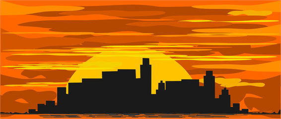 City at sunset - vector illustration.