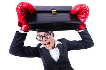 Funny businesswoman with boxing gloves