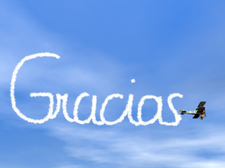 Gracias, spanish thank you message, from biplan smoke - 3D © Elenarts