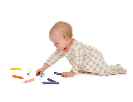 Infant child baby toddler sitting drawing painting