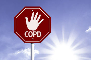 Stop COPD red sign with sun background