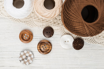 Yarn crocheting and button