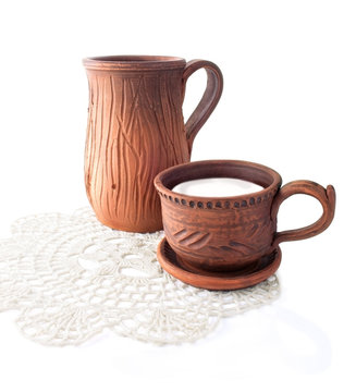 Ceramic Jug and Cup with Milk