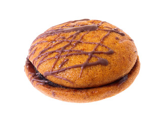 Round gingerbread cookie on white background