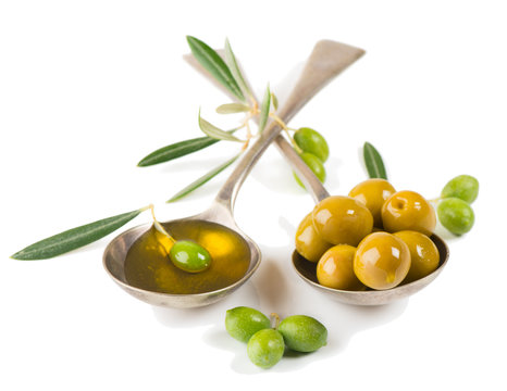 olive oil and green olives