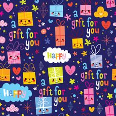 gift wrapping paper cartoon seamless pattern