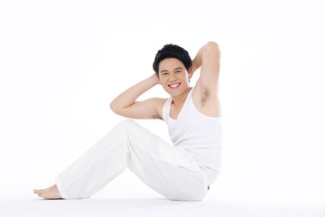 Sexy Young fashion sport man, exercise white background