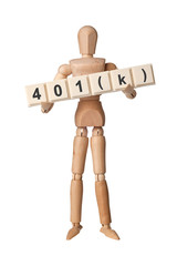 Wooden figurine with the letters 401(k) isolated